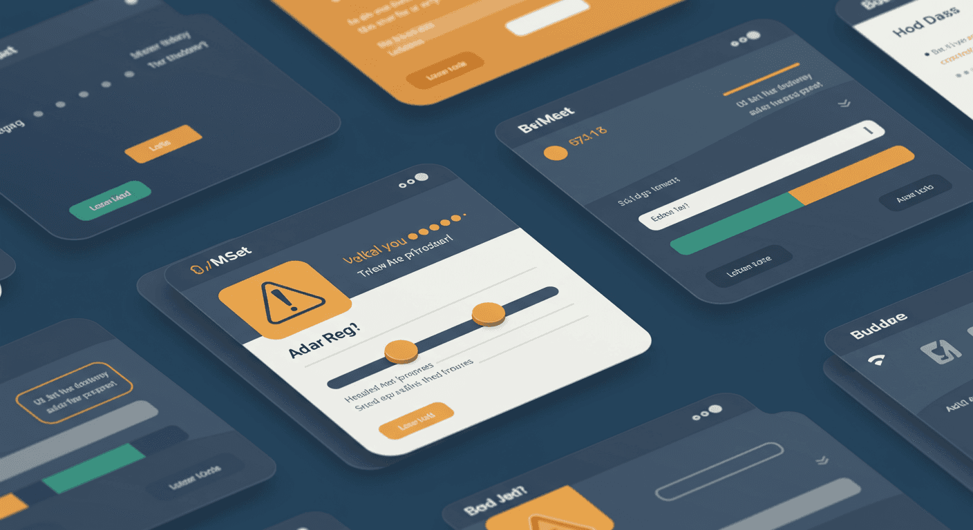 Learning Limited — Meta ads ad set warning badge with stalled optimization progress bar dashboard illustration
