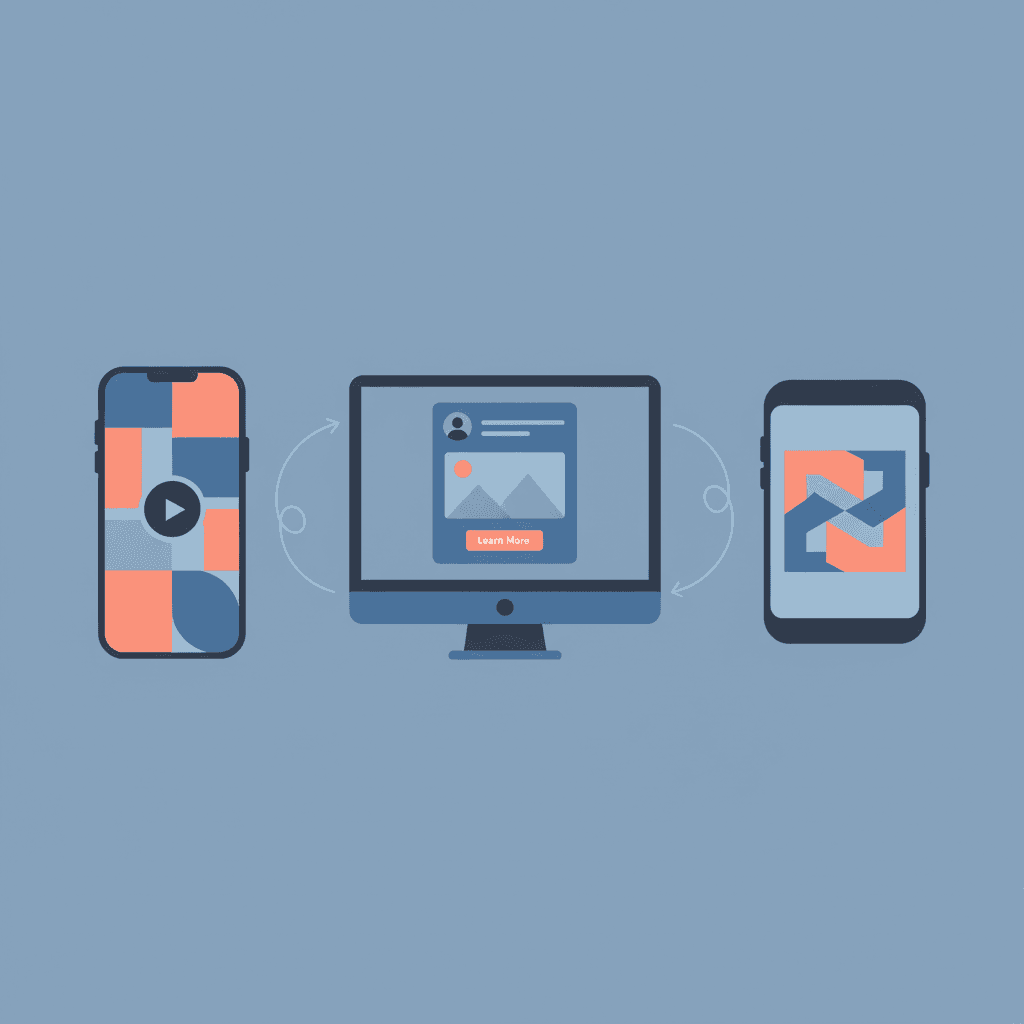 Meta Placements illustration — ad surfaces across Feed, Reels, Stories, and Marketplace split-panel view